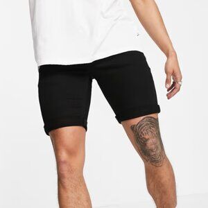 Topman Stretch Skinny Black Denim Shorts